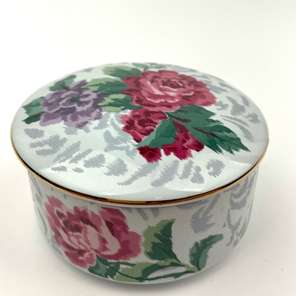 Vintage Victorian Rose Porcelain Trinket Box